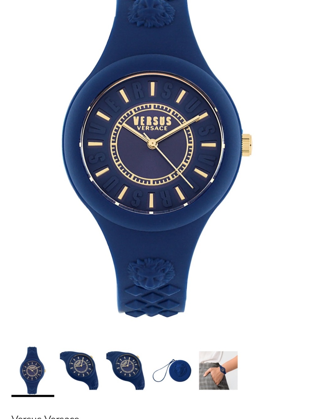Versus Versace Blue Silicone Watch with Gold Accents